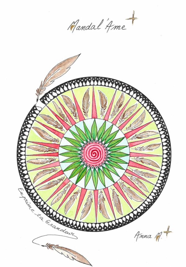 Mandal'Ame plume peint par Anna Emme thérapeute holistique dédiée aux femmes hypersensibles